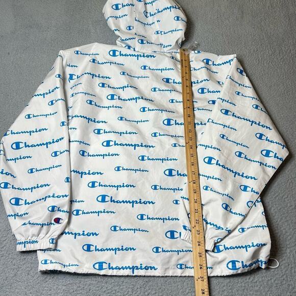 Champion Jacket Mens M White Packable Stadium Script All Over Logo‎ Windbreaker - Picture 5 of 10